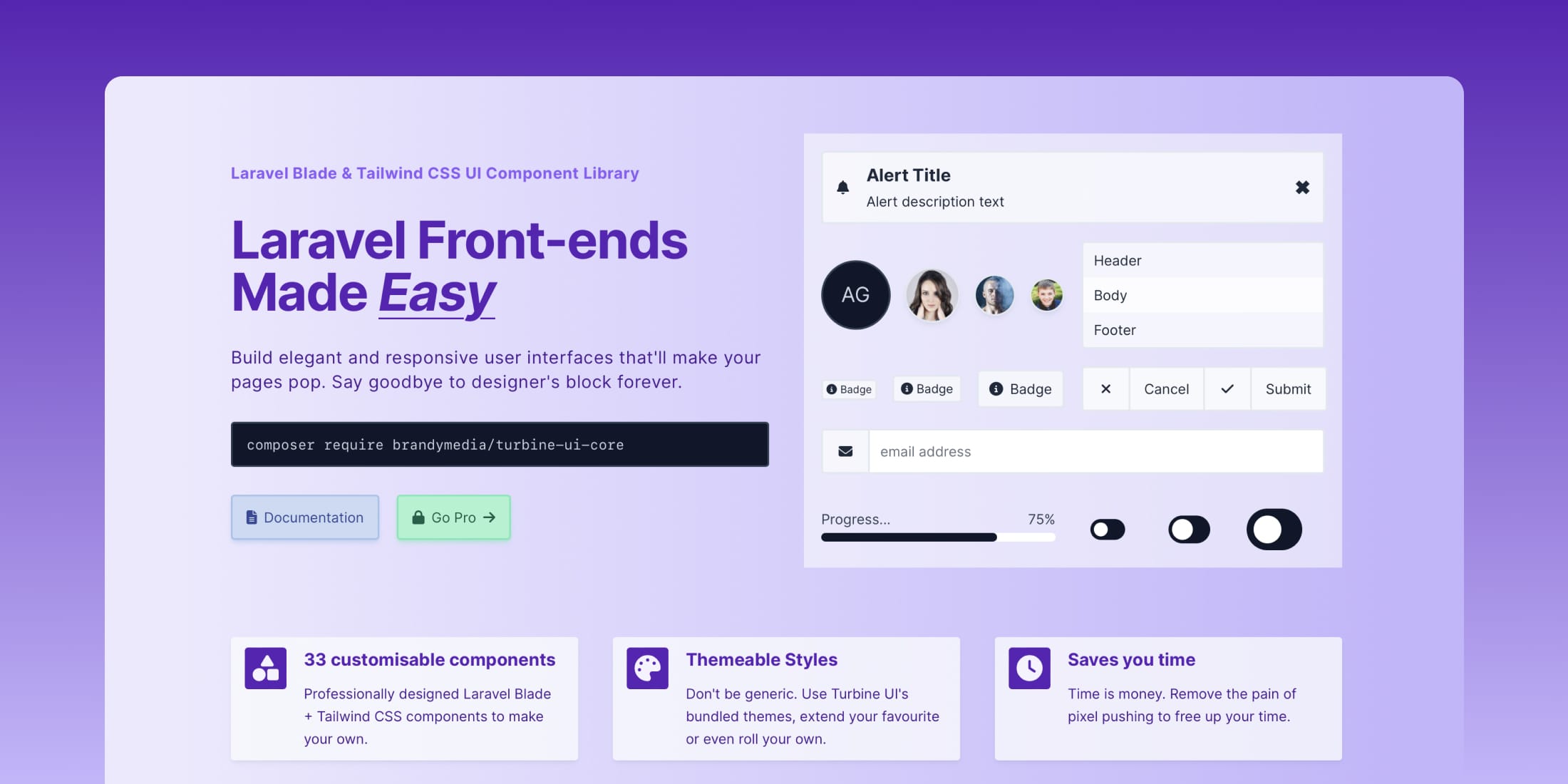 Turbine UI - Laravel Blade & Tailwind CSS UI Component Library